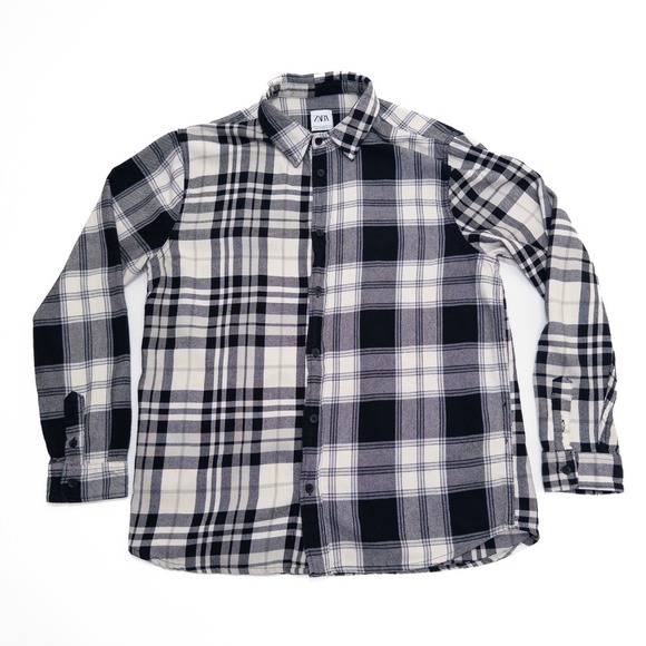 Zara Other - Zara Men's M Relaxed Fit Plaid Flannel Button Up Shirt Black White Shacket